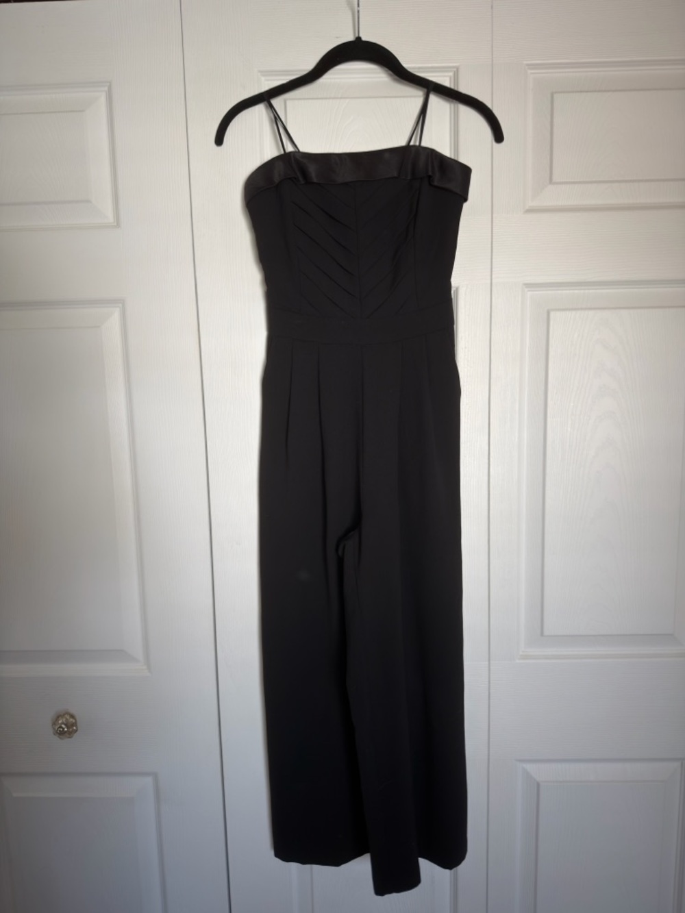 Anthropologie Black Strapless Wide-Leg Jumpsuit with Spaghetti Straps